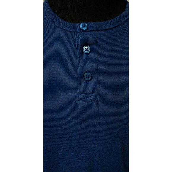 Hurley Mens XL Dark Blue Pin Striped Short Sleeve 1/4 Button Polo Logo T-Shirt - Picture 3 of 12